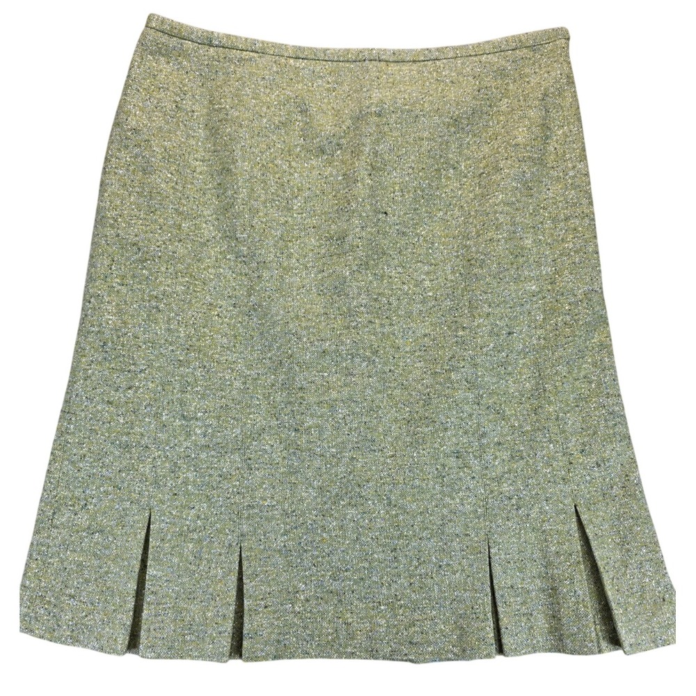 Talbots Womens 12 Green Wool Silk Lined Tweed Pleated A Line Skirt